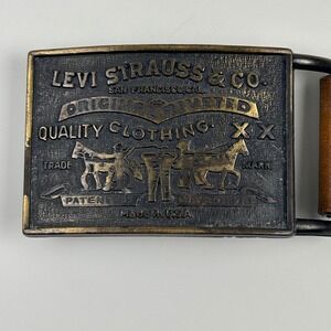Levi's Brass Buckle Two Horse Made in USA Western w/ Free Brown Leather Belt‎
